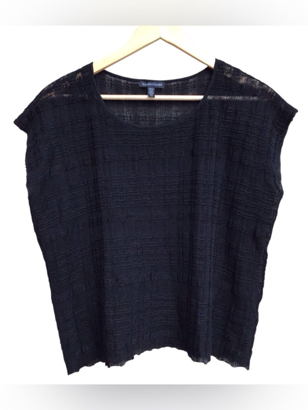 Eileen Fisher Textured Stretch Round Neck Top in Black